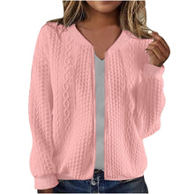 Load image into Gallery viewer, Casual Jacket For Women Fall Winter V-Neck Solid Color Cable Knitted Coat Zipper Long Sleeve Loose Sweatshirt