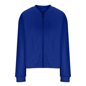 Casual Jacket For Women Fall Winter V-Neck Solid Color Cable Knitted Coat Zipper Long Sleeve Loose Sweatshirt