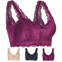 Cargar imagen en el visor de la galería, Women&#39;s Zip Front Lace Push Up Bra

