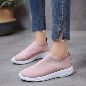 Round-toe fly-knit mesh flat women's shoes