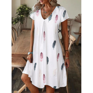 Vestido de manga corta con escote en pico y estampado holgado - España