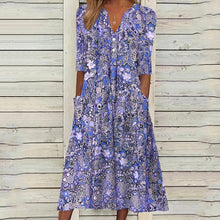 Load image into Gallery viewer, Vestido casual estampado con cuello en V y bolsillos abiertos - España
