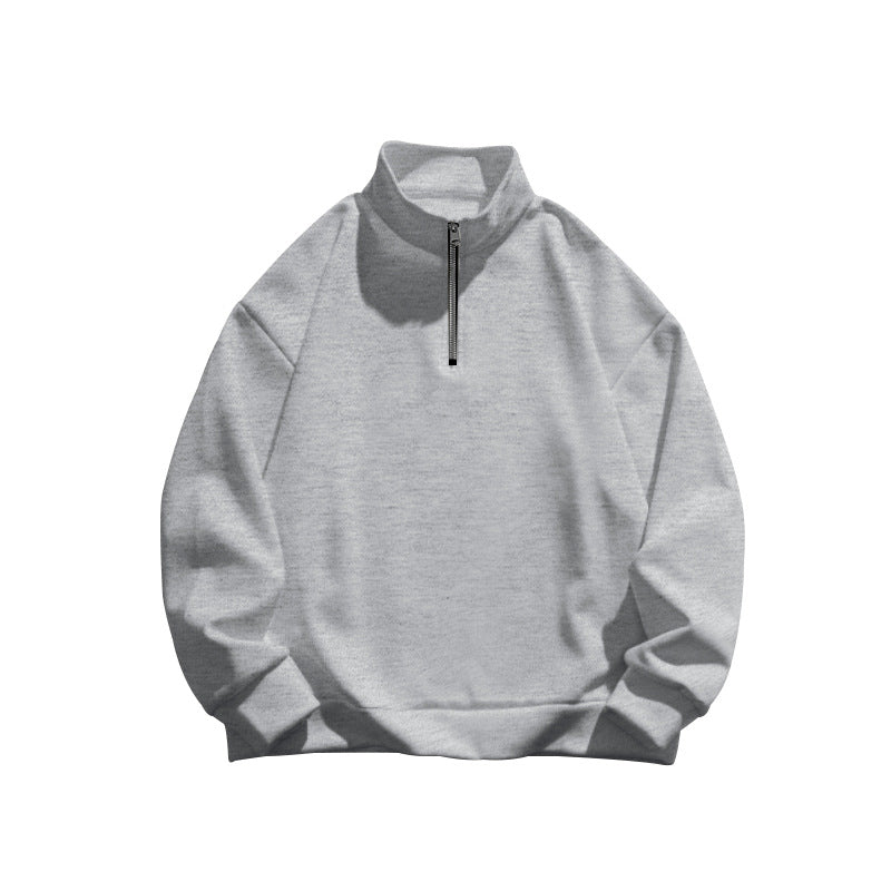Men's Solid Color Casual Fleece Warm Zipper Stand Sweatshirt